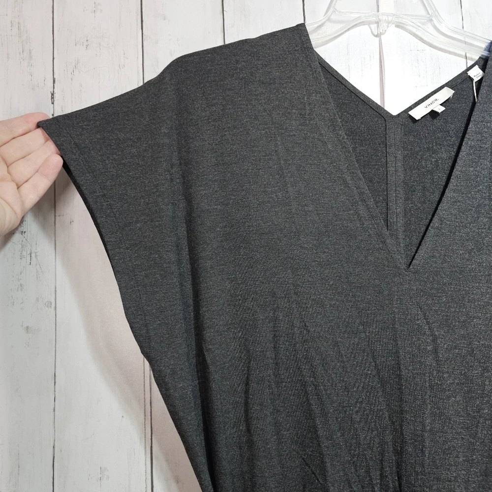 NWT Vince Women's Gray Double V-Neck Popover Midi Rayon Stretch Dress Size Large - Picture 5 of 10